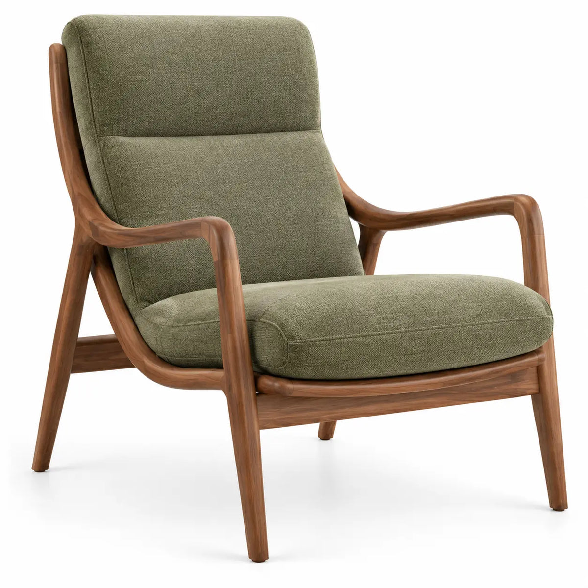 Sillón tapizado de contorno redondeado, verde y marrón - portabletableco