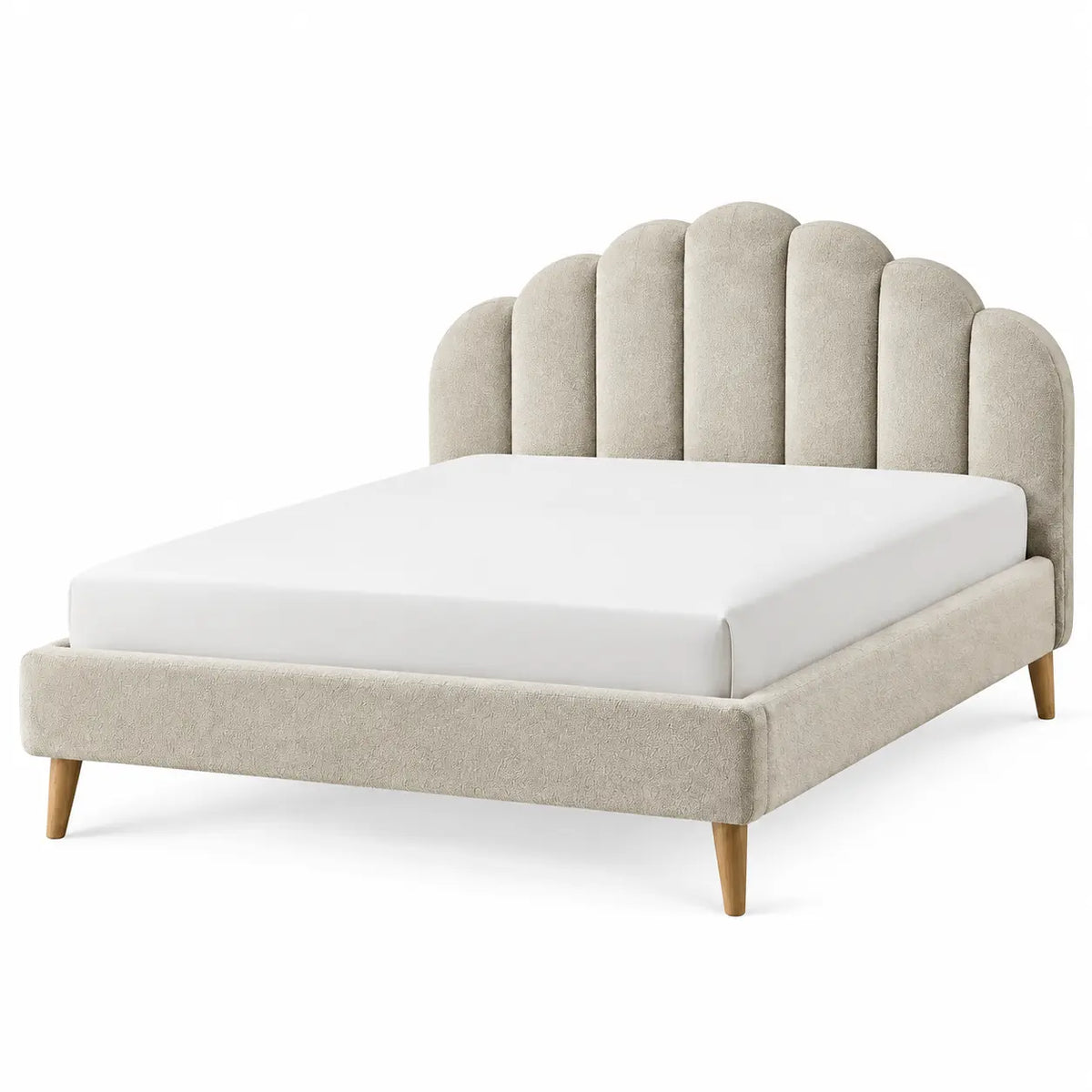 Estructura de cama con cabecero de contorno redondeado, beige y marrón - portabletableco
