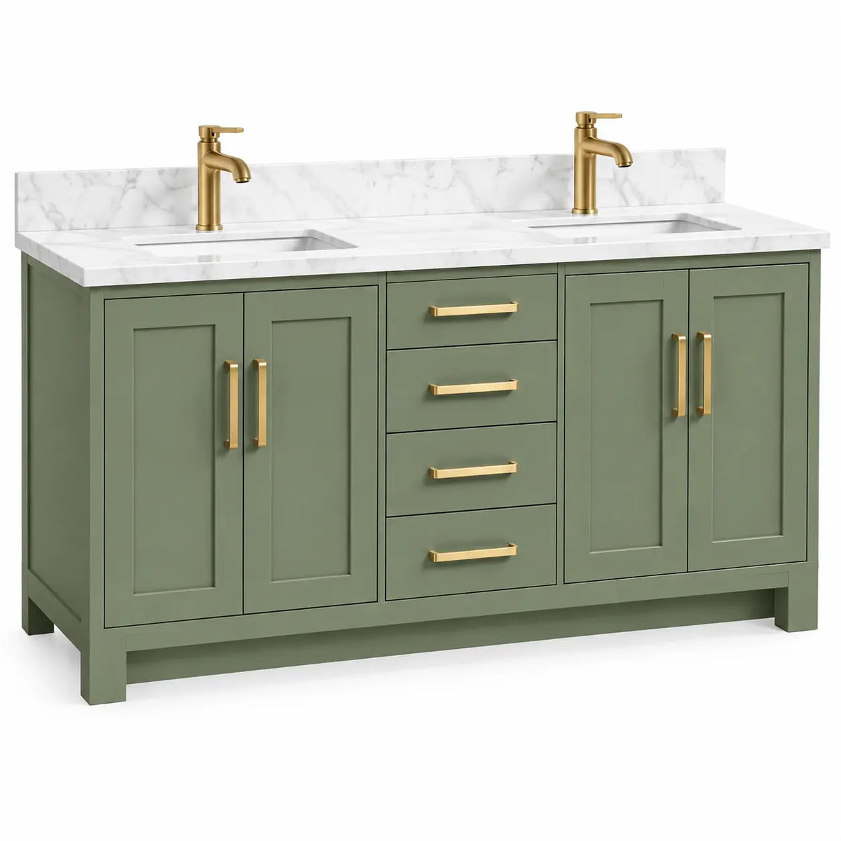Mueble de baño con dos lavabos, verde y blanco