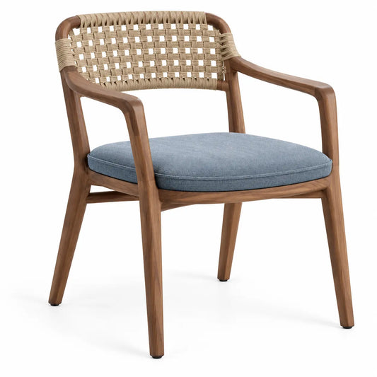 Silla con respaldo con detalles de entramado, azul y marrón - portabletableco